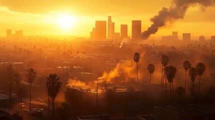Fototapeta premium L.A. Skyline at Sunrise: A Golden Cityscape