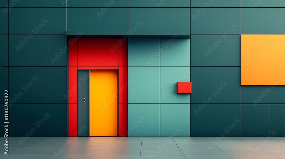 Poster thermochromic facade of a sleek modern building showcasing a dynamic color palette that shifts and t