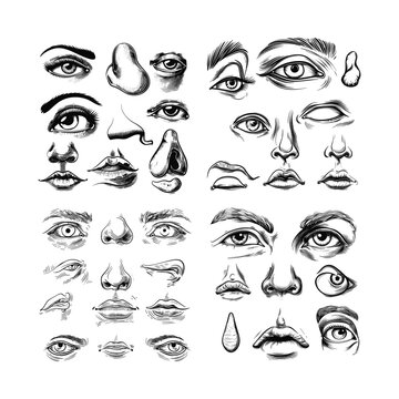 Eye nose hand draw design vector template