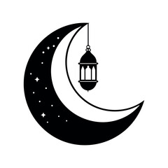 illustration of a moon with hanging lantern