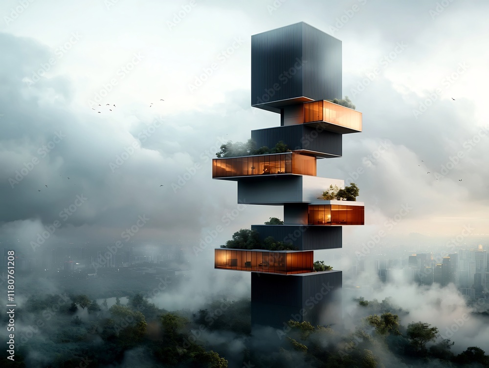 Poster avant garde architectural vision sustainable and eco friendly high rise with cutting edge control te