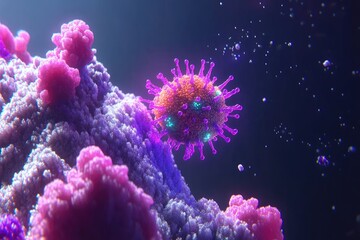 Fototapeta premium Vibrant microscopic view of a virus in a colorful environment