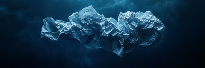 Obraz premium Crumpled paper underwater, dark blue tones, abstract.