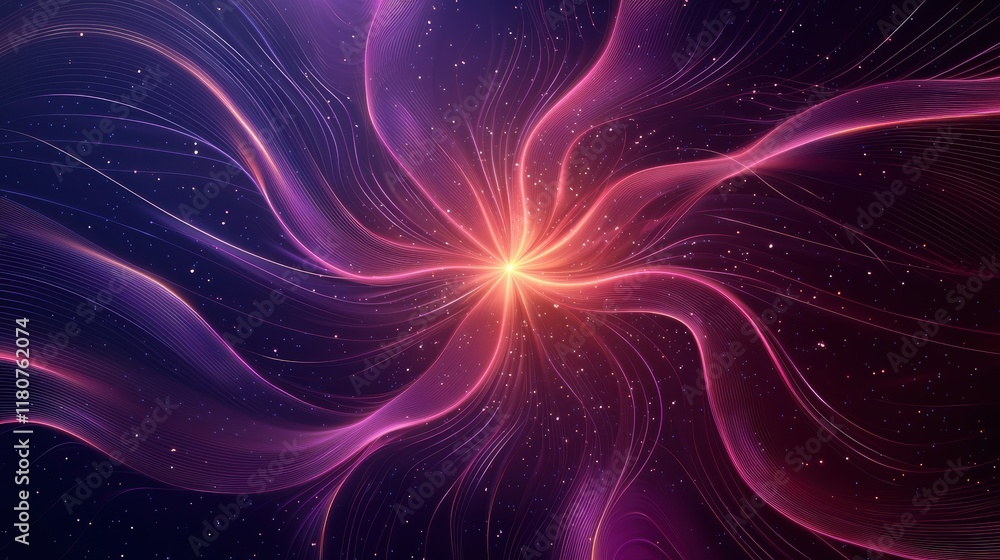 Poster elegant 3d glowing matrix chip design with soft waves and ethereal light effects