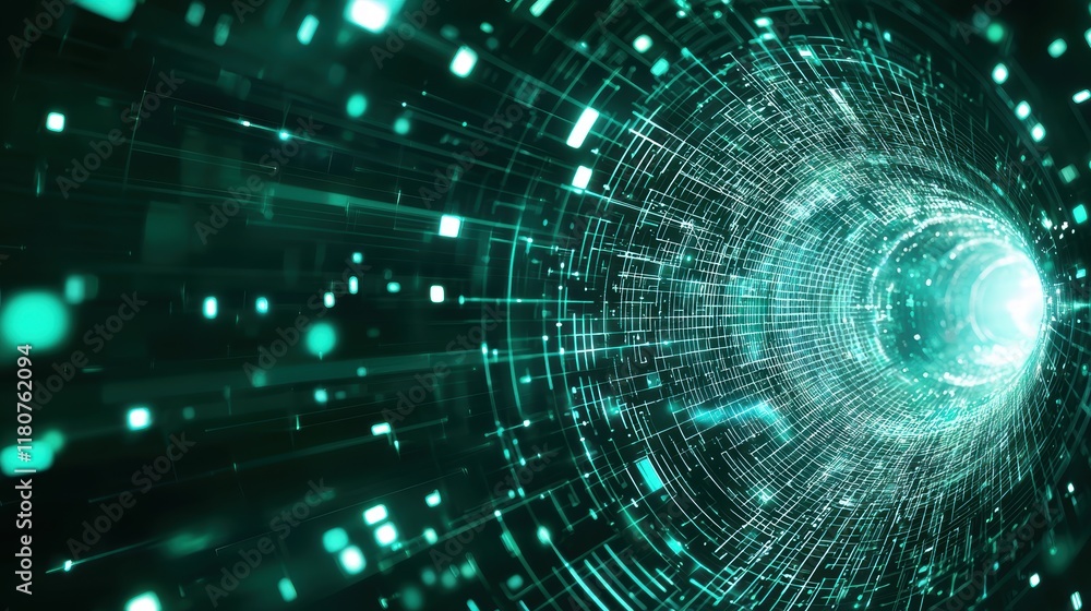 Poster high fidelity rendering of a glowing abstract tunnel with futuristic light effects