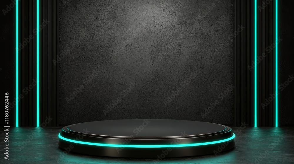 Poster minimalist 3d holographic design with glowing elements in dark setting