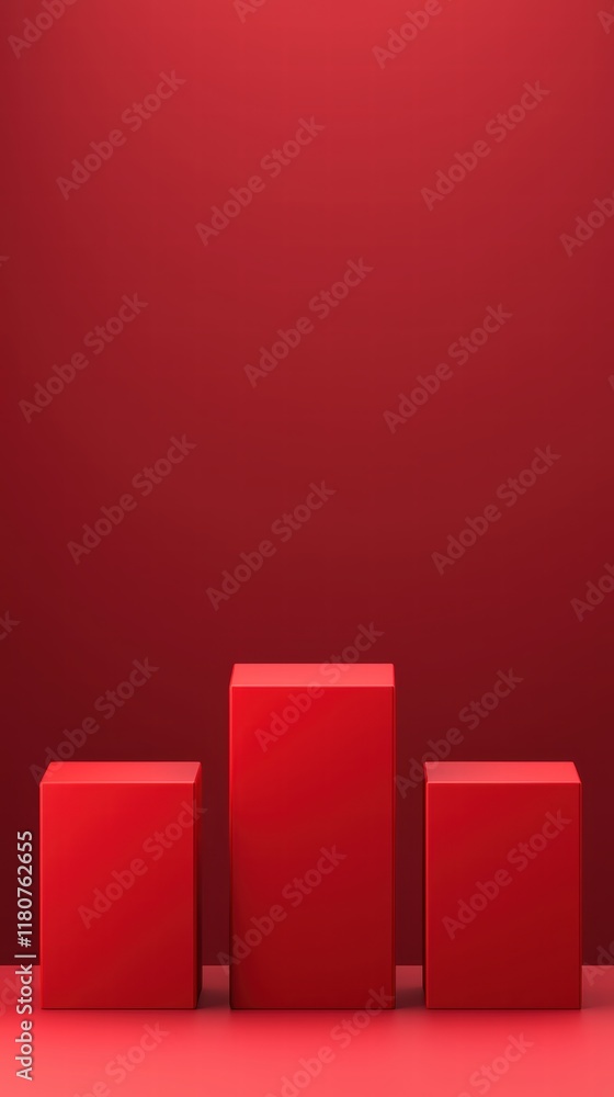 Poster modern 3d composition of cubes on a red background with playful shadows and clean lines