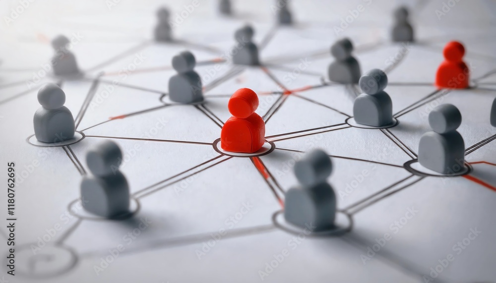 Aufkleber a visual representation of a network showing interconnected figures, highlighting one red figure amo