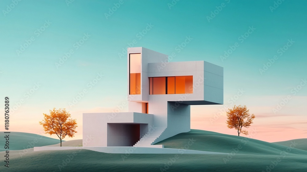 Poster modular and scalable architectural structure featuring angular geometric shapes clean lines