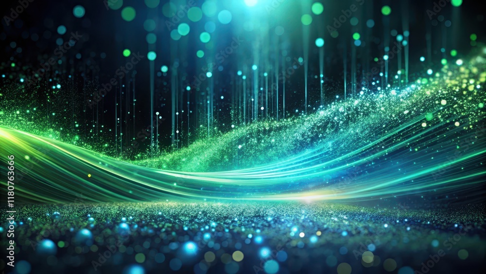 Wall mural abstract sparkling wave background with glowing particles and light streaks