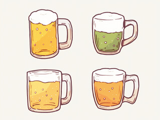 Four Different Types of Beer in Glass Mugs