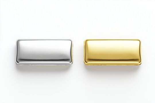 Top view of a candy bar in gold and silver foil, isolated.