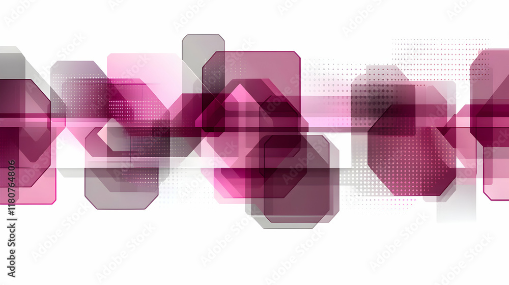Aufkleber abstract geometric background with overlapping pink and purple octagons and squares on a white backd