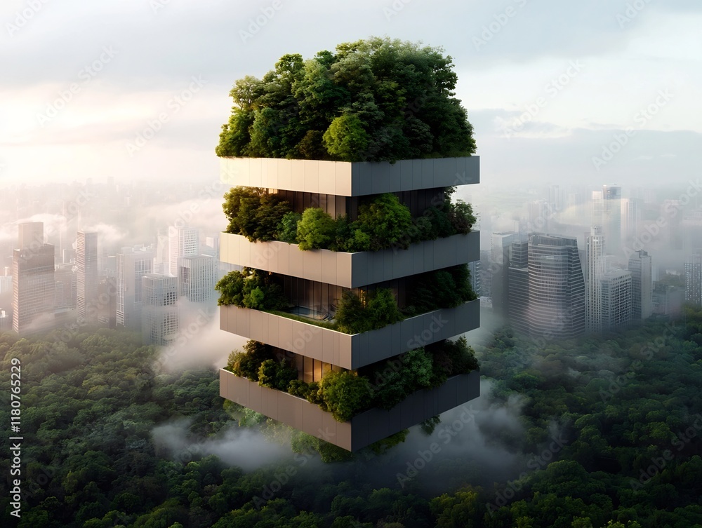 Poster avant garde high rise with sustainable control and eco friendly architecture a striking visual blend