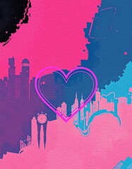 Valentine's Day card design. Illustration with oil paint. Pattern for printing on wall decorations, covers, wallpapers