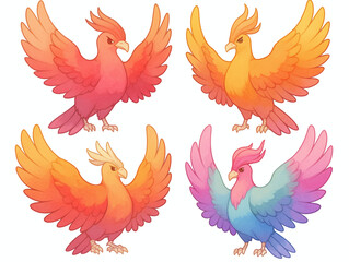 Obraz premium Four Colorful Phoenix Illustrations