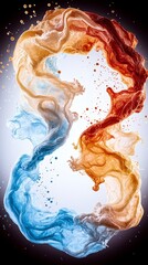 Abstract Swirling Paint Colors  Blue  Orange  Brown  Artistic Background