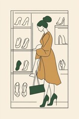 Flat single continous line art illustration, woman exploring maturity travel self acceptance gratitude affirmations background wallpaper for vision board and scrapbooks for wall arts floral botanical 