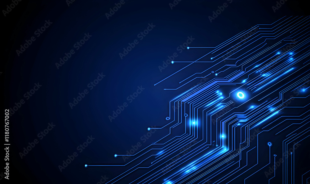 Aufkleber abstract digital circuit board background; glowing blue lines and nodes on dark backdrop. ideal for 