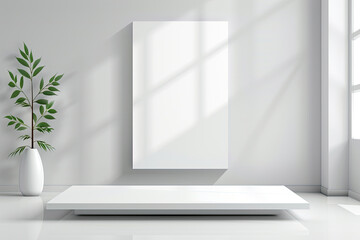 Minimalistic architectural background with white wall and plant