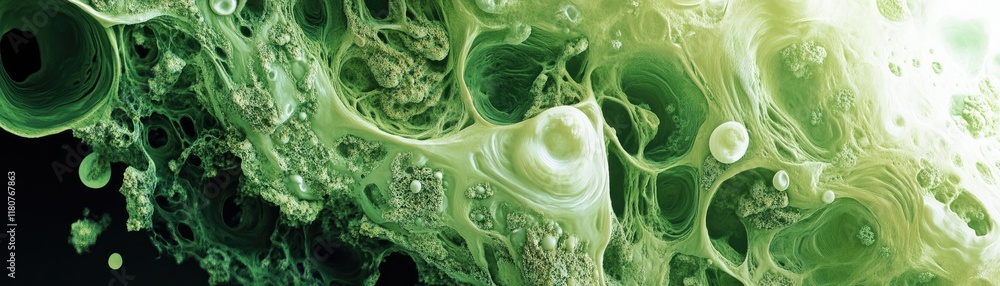Poster abstract green bubbles and swirls creating a dynamic, organic texture.