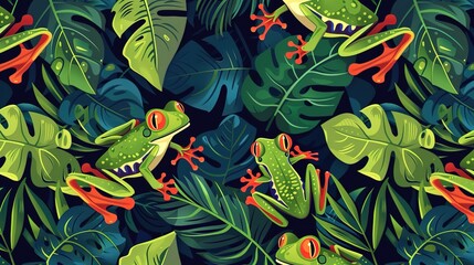 Rainforest frog seamless pattern wallpaper