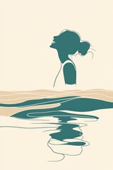 Flat single continous line art illustration, woman exploring maturity travel self acceptance gratitude affirmations background wallpaper for vision board and scrapbooks for wall arts floral botanical 