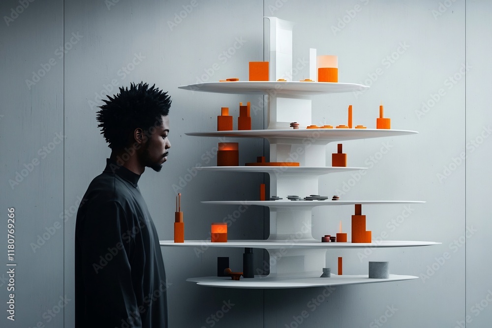 Poster cascading terraced renewable energy structure with transparent polycarbonate walls glowing biolumine