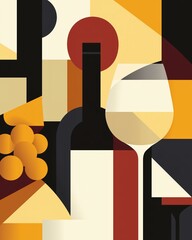 Wine and Grapes Abstract Geometric Illustration for Modern Decor