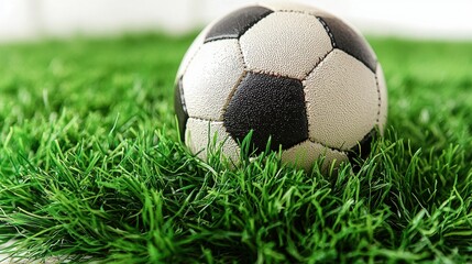 Obraz premium Soccer Ball on Green Grass Surface Ready for a Game or Practice