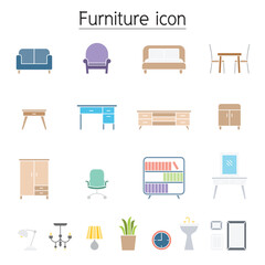 Furniture icon set in thin line style