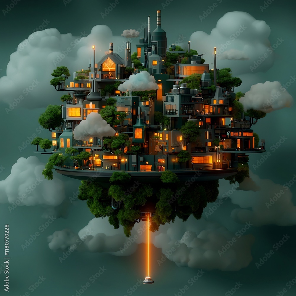 Aufkleber floating futuristic utopian energy hub with luminescent antigravity architecture crystalline geometr