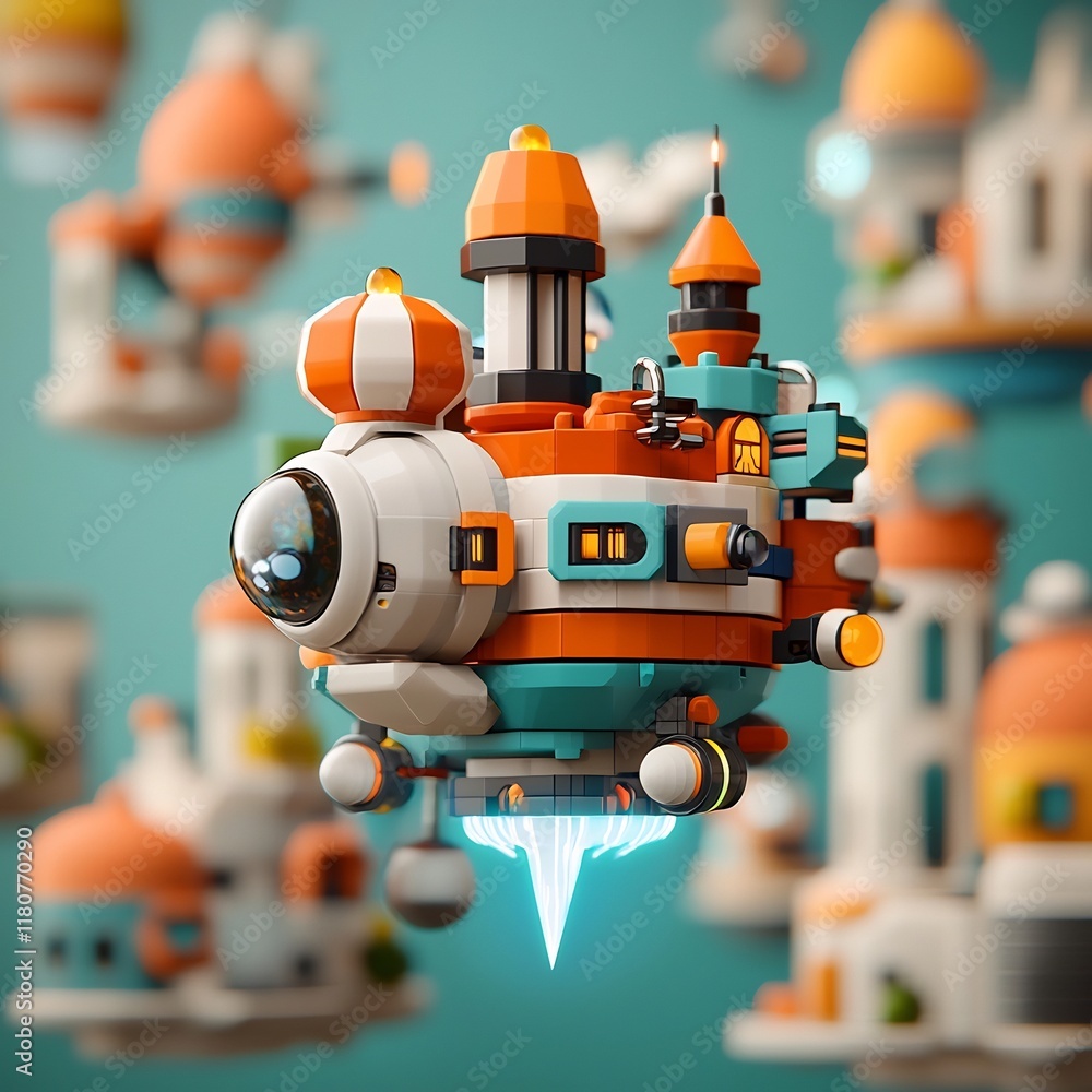 Poster luminescent floating antigravity energy hub with vibrant crystalline geometric architecture and ethe