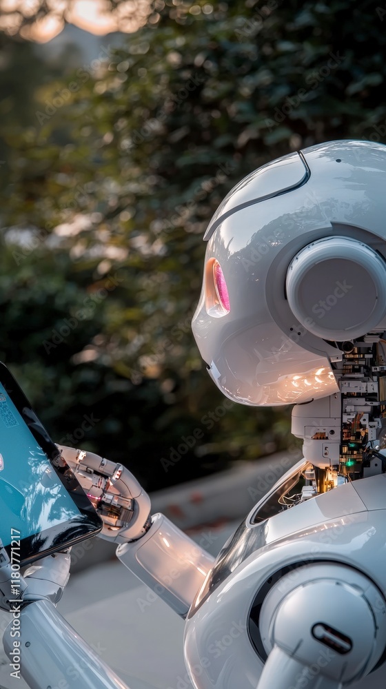 Poster ai robot using tablet futuristic technology artificial intelligence