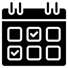 Schedule calendar icon. Personal organizer, daily checklist management, containing date, timetable, day, month, year, weekly schedule, agenda. Solid icon.
