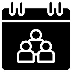 Meeting calendar icon. Personal organizer, daily checklist management, containing date, timetable, weekly schedule, agenda. Solid icon.