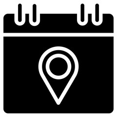 Calendar pin icon. Pin location icon, personal organizer, containing date, timetable, agenda. Solid icon.
