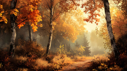 Obraz premium An autumn forest scene invites appreciation of nature�s beauty.