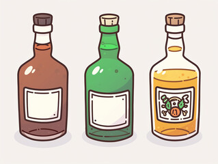 Three Colorful Empty Alcohol Bottles