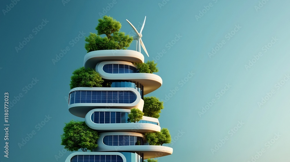 Poster futuristic hydrogen powered skyscraper showcasing a sleek and angular architectural design with clea