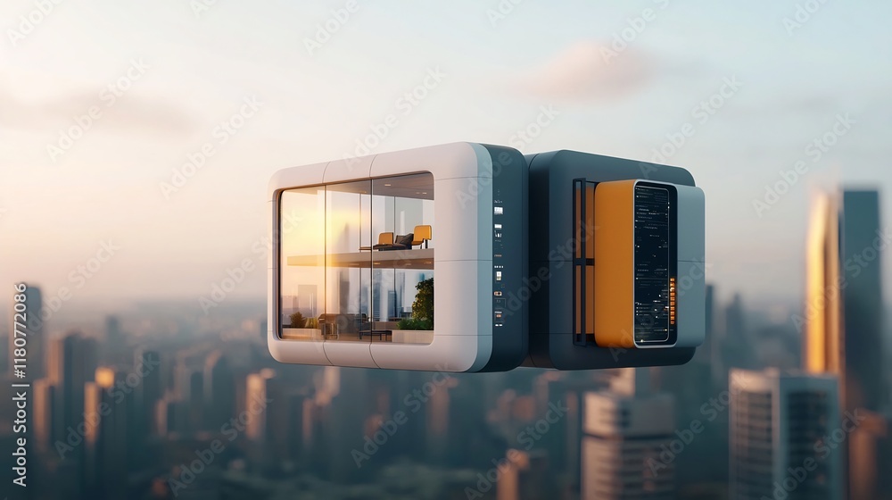 Poster a futuristic energy efficient smart building powered by advanced systems with sleek minimalist archi