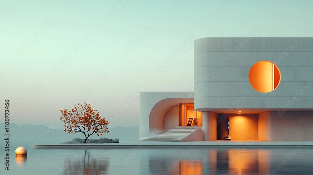 Poster futuristic waste management and energy system within a modern sleek and minimalist building sophisti