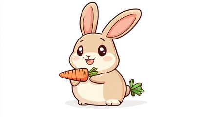 Fototapeta premium Cute Cartoon Rabbit Holding a Carrot with a Happy Expression, perfect for kids illustrations, animation or greeting cards,