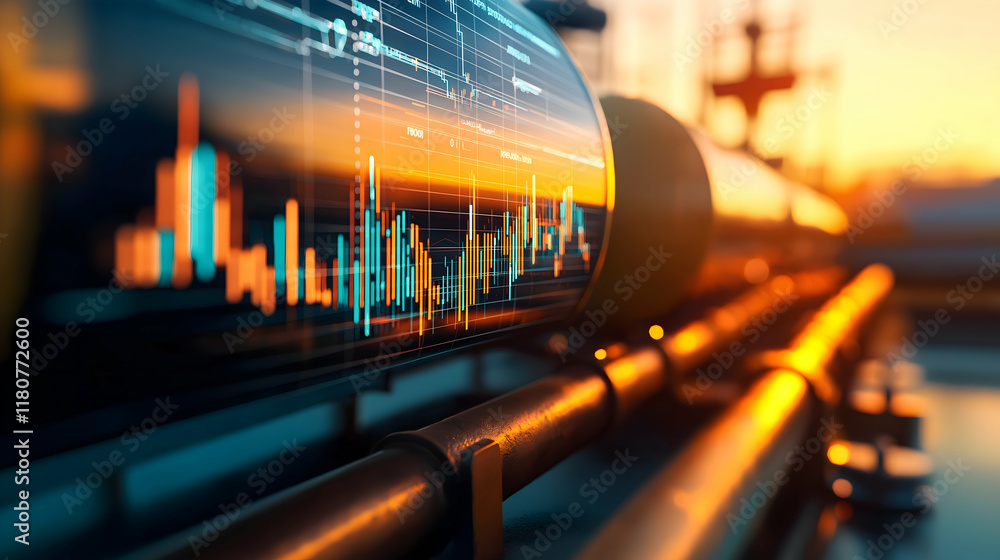 Aufkleber a futuristic pipeline with data visualization overlays, blending industrial design with technology a