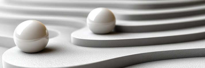 Abstract Composition with Two White Spheres on a Gray Textured Surface