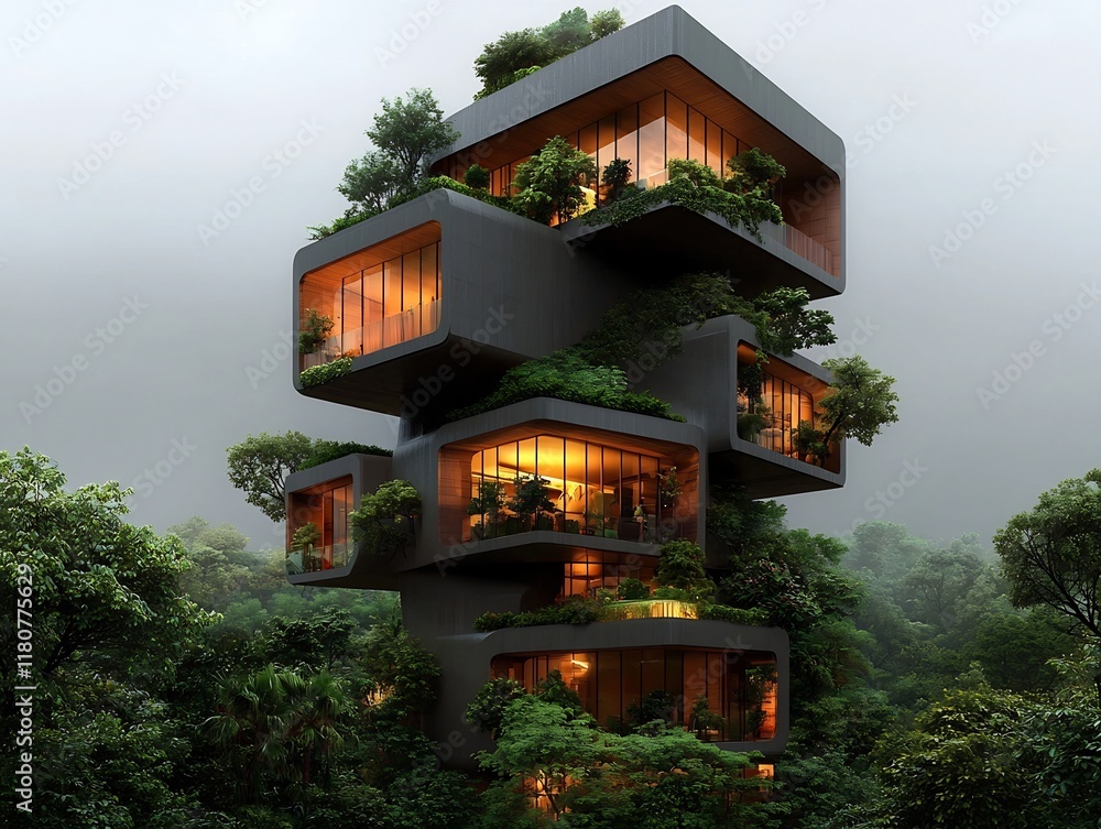 Poster avant garde eco friendly high rise with cutting edge control technology sustainable design and strik