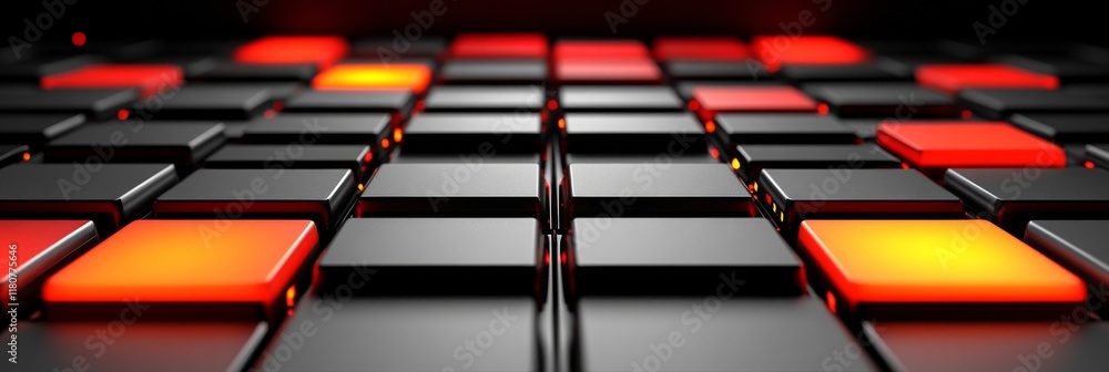 Poster abstract red and black illuminated cubes pattern