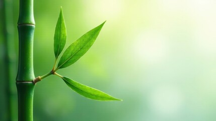 Serene Green Bamboo Shoot Emerging with Vibrant New Growth in a Peaceful Natural Setting