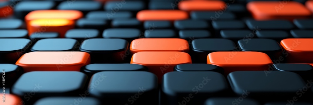 Poster abstract 3d render of orange and black blocks pattern