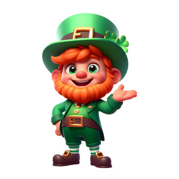 Cute standing leprechaun 3d render transparent isolated background 07